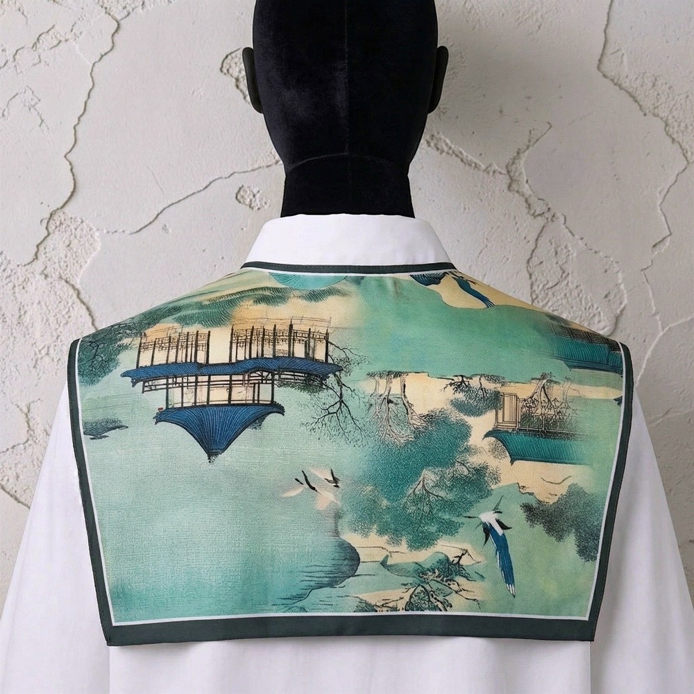 Art Print Collar Neck Scarf Blue Green Landscape Japanese Tani Buncho Sailor Bib